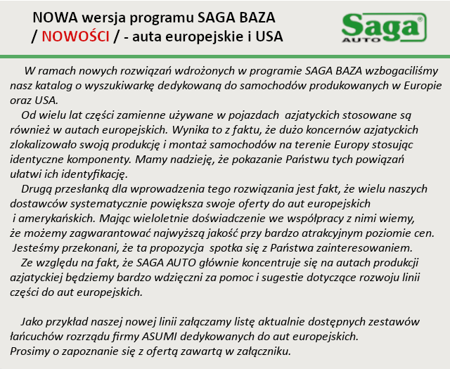 Nowa wersja programu SAGA BAZA - auta europejskie i USA